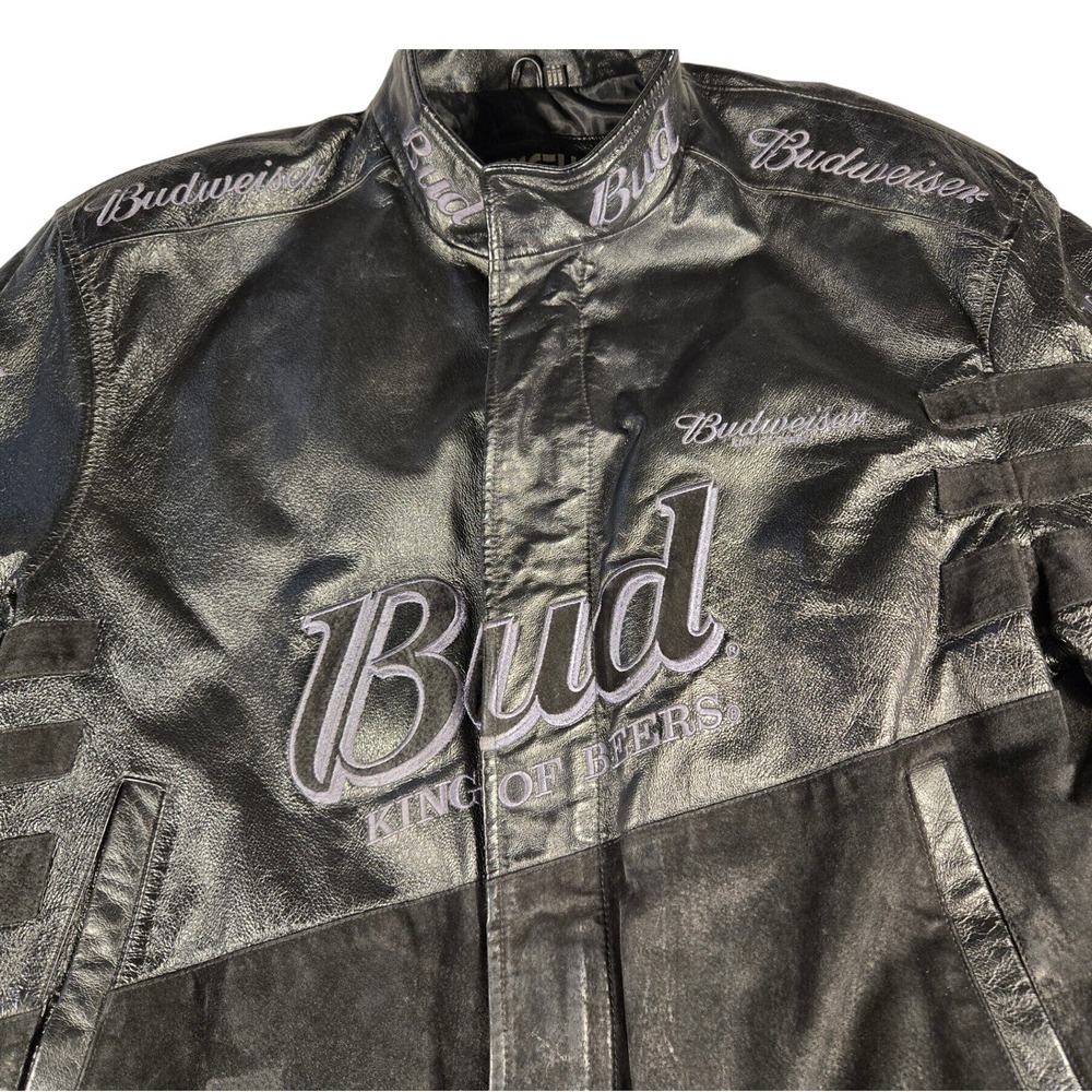 Excelled Bud Racing Leather Suede Jacket Mens XL Black Vintage Bomber Racing